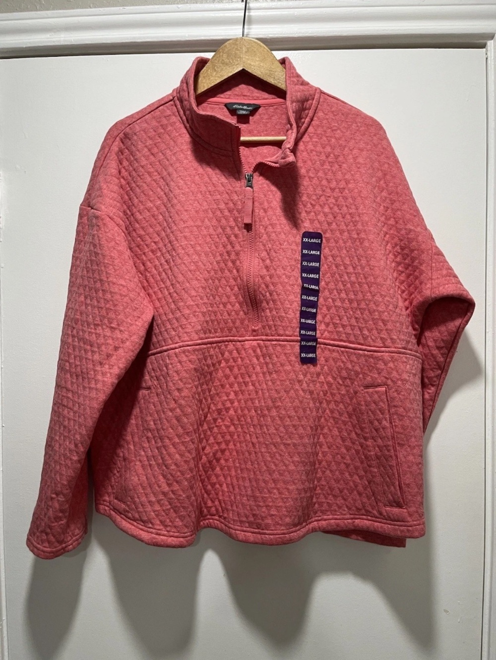 Women's Size XXL Eddie Bauer Quilted 1/4 Zip Sweatshirt Peach/Pink Cottage Core